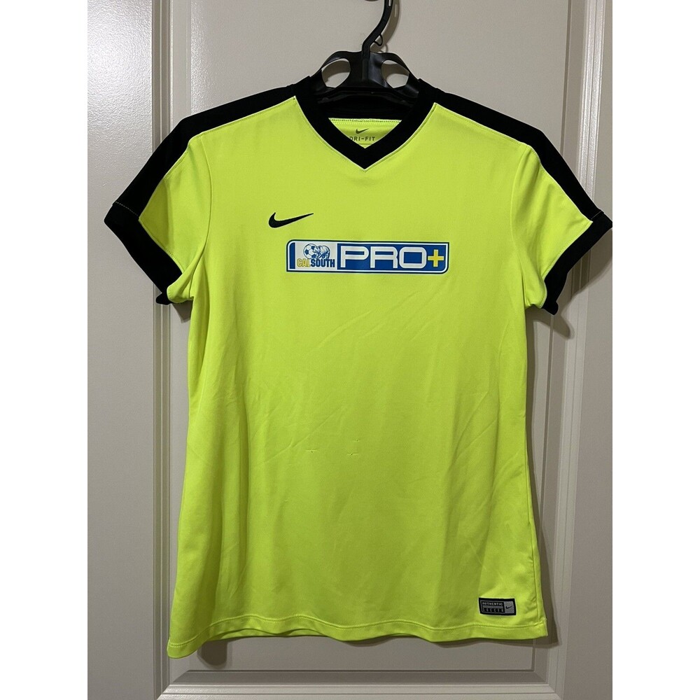 Nike Youth Boys Soccer Shirt Size Large Yellow Black Trim CAL South PRO+ Logo